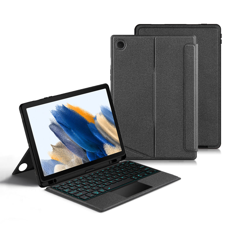 Pro Samsung Galaxy Tab A8 10.5 (2021) Stojací pouzdro PU kožený kryt na tablet + odnímatelná Bluetooth podsvícená klávesnice s touchpadem / slotem pro pero Pro Samsung Galaxy Tab A8 10.5 (2021) Stojací pouzdro PU kožený kryt na tablet + odnímatelná Bluetooth podsvícená klávesnice s touchpadem / slotem pro pero